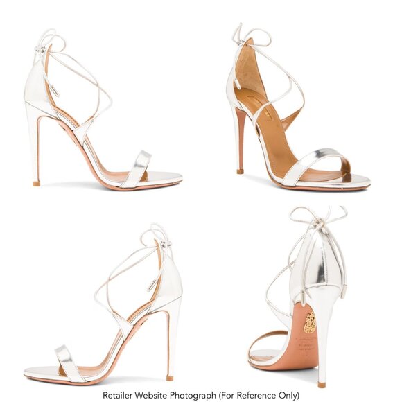 AQUAZZURA Linda 105 Silver Leather Ankle Tie High-Heel Sandals - Size 38.5 - Picture 11 of 12